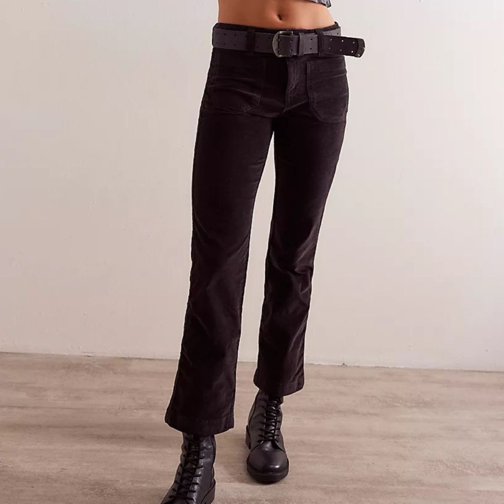 NWOT Free People High Time Velvet Kick Flare Pants in Black